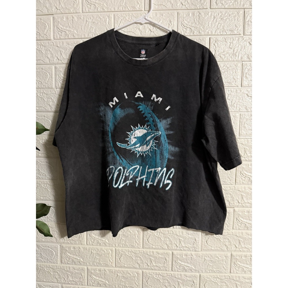 Miami Dolphins Women's Crop Tee Shirt New Era Team Apparel Black Large